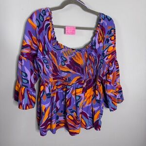 Terra & Sky Vibrant Purple and Orange Blouse